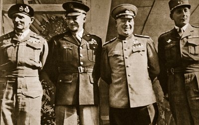Field Marshal Montgomery, General Eisenhower, Marshal Zhukov, and General de Lattre de Tassigny, Berlin, 5th June 1945 by Unbekannt Unbekannt